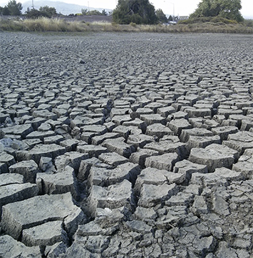 Image of Drought conditions (cracked mud), filtration pond, Campbell, CA.