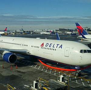 Image of Delta airplane at airport.