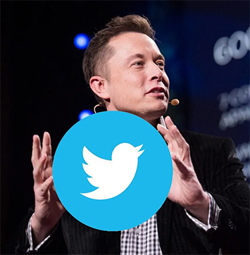Image of Elon Musk and Twitter logo.
