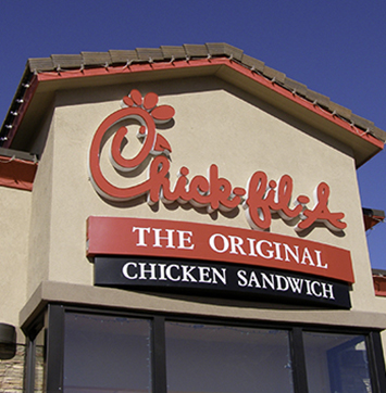 Image of exterior of Chick-fil-a restaurant.