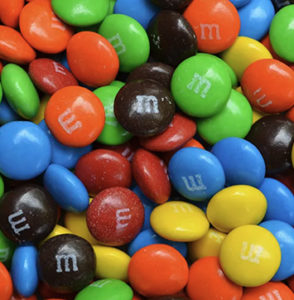 Close-up image of M&M candy.