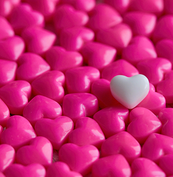 Close-up image of Valentine's Day heart candies.