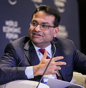 Image of new Starbucks CEO Laxman Narasimhan at World Economic Forum in 2016.