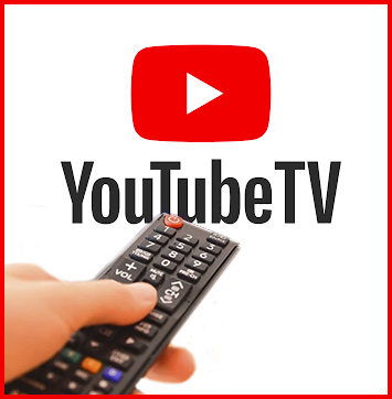 Image of hand holding remote in front of YouTube TV logo.