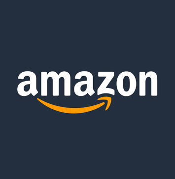Image of Amazon logo on dark blue background.