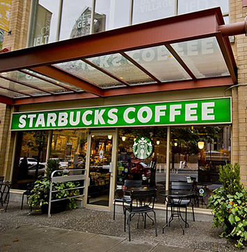 Image of Starbucks Coffee storefront.