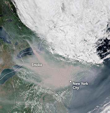 Satellite imagery of smoke covering the northeast U.S.