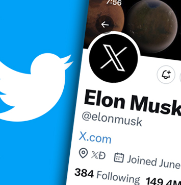 Image of Elon Musk profile page on new X site, with Twitter logo on left.