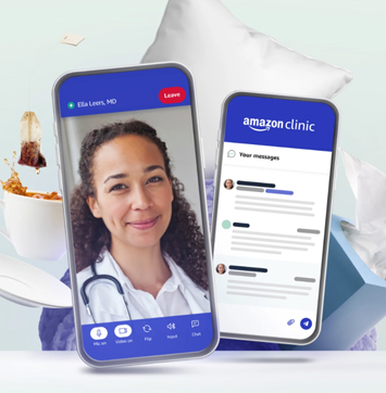 Image of Amazon Clinic app on smartphones.