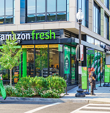 Image of exterior storefront of Amazon Fresh store in Washington, DC.