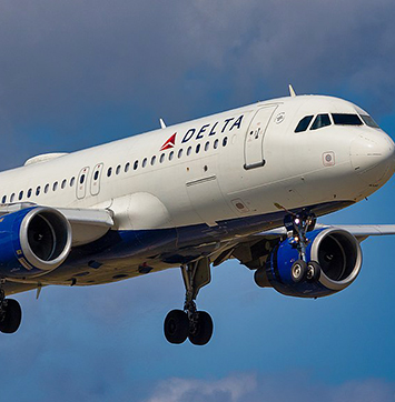 Image of Delta Airlines plane in air.