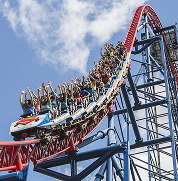 Image of Virtual Reality Roller Coaster at Six Flags New England Theme Park.